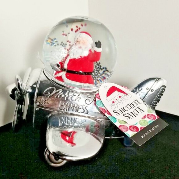 Sincerely, Santa Flying Silver Vintage Airplane Snow Globe - NWT - Picture 1 of 6